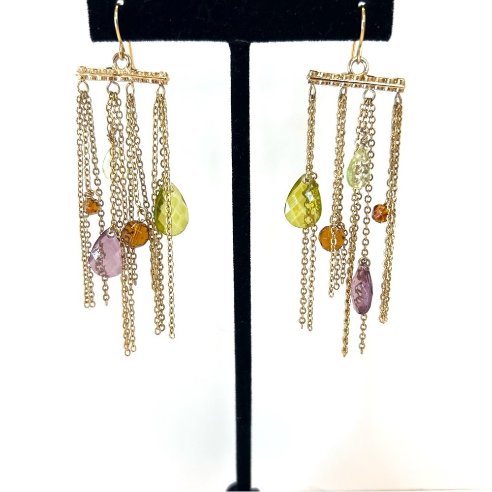 Chain Waterfall Lucite Facietted Beaded Dangle Earrings